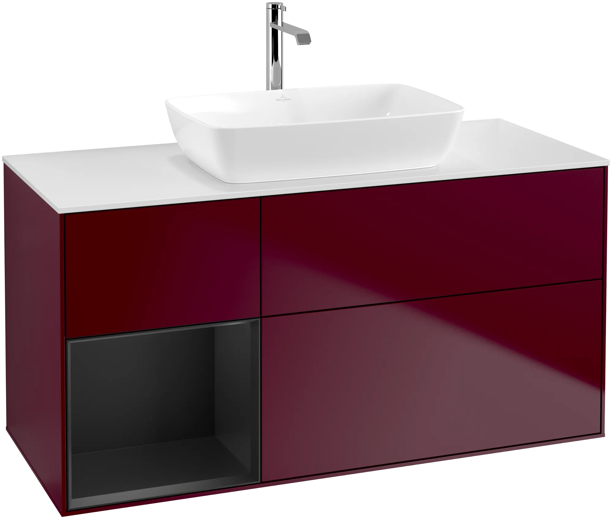 Villeroy & Boch Waschtischunterschrank „Finion“ für Schrankwaschtisch 1200 × 603 × 501 mm Peony Matt Lacquer, für Becken mittig, mit Hahnlochbohrung