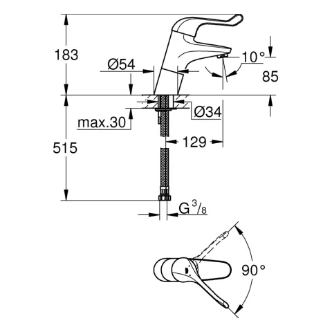 Einhand-Sicherheitsmisch-Waschtischbatterie Euroeco Special 32790, Einlochmontage, glatter Körper, Auslaufhöhe 85 mm, Hebellänge 120 mm, chrom Einhand-Sicherheitsmisch-Waschtischbatterie Euroeco Special 32790, Einlochmontage, glatter Körper, Auslaufhöhe 85 mm, Hebellänge 120 mm, chrom