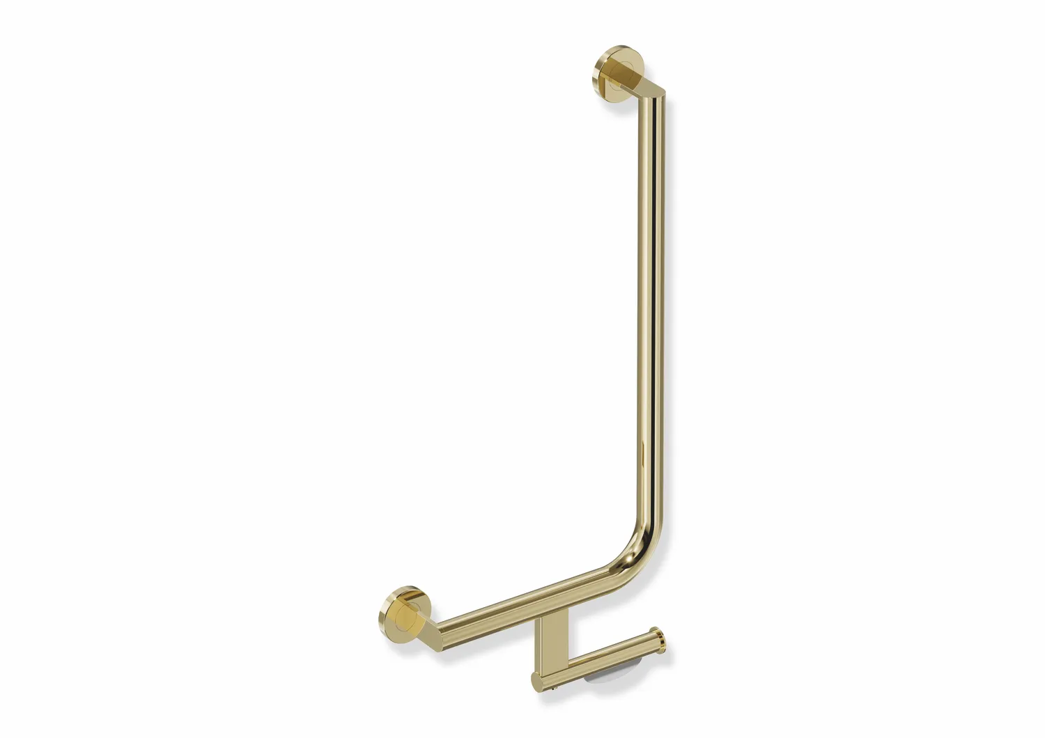 Winkelgriff mit Papierrollenhalter des Systems 900, Edelstahl, PVD, waagerechte Länge 300 mm, senkrechte Länge 600 mm, D: 32 mm, Ausführung links, in Farbe CK (Messing glänzend) Winkelgriff mit Papierrollenhalter des Systems 900, Edelstahl, PVD, waagerechte Länge 300 mm, senkrechte Länge 600 mm, D: 32 mm, Ausführung links, in Farbe CK (Messing glänzend)