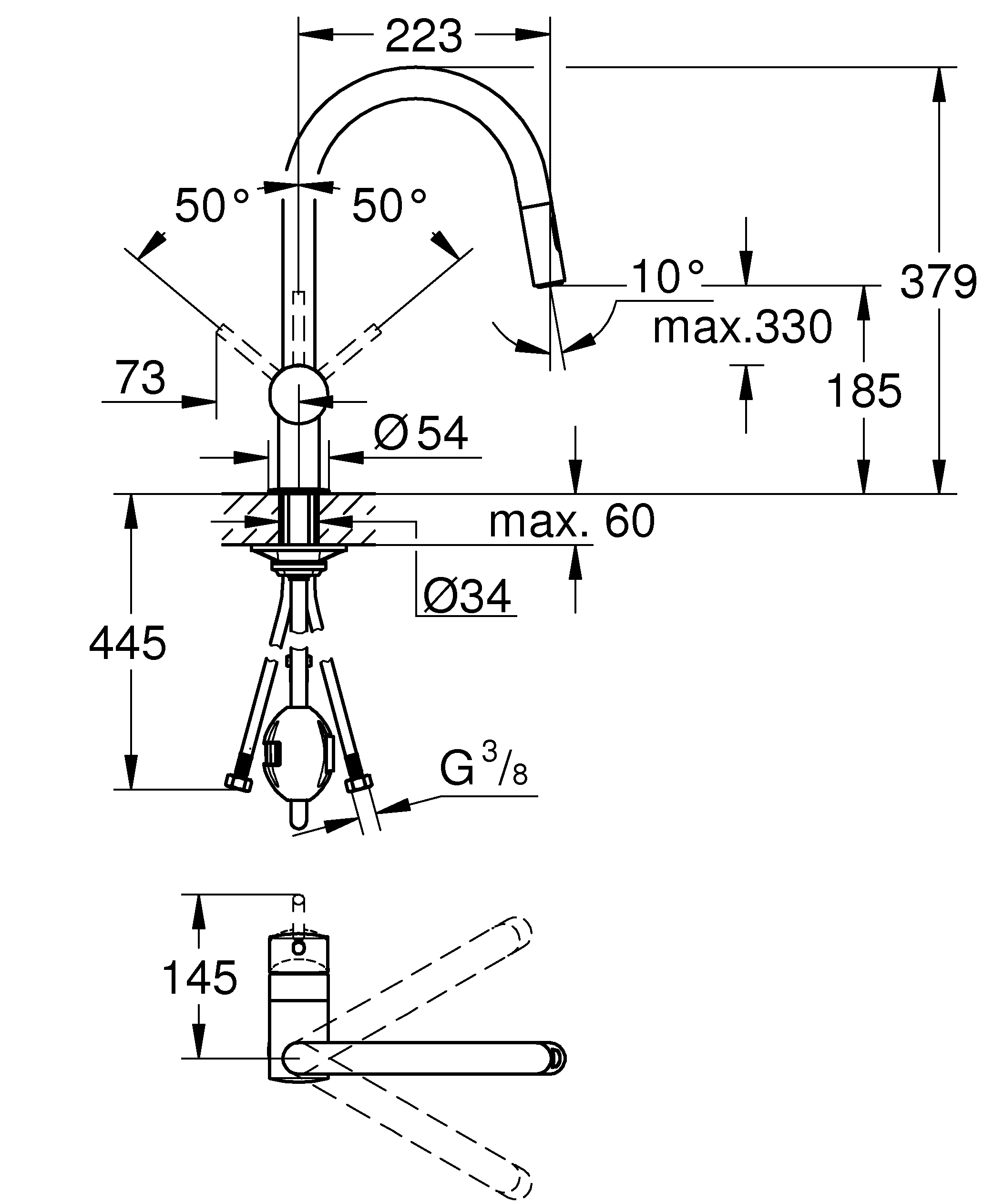 Einhand-Spültischbatterie Minta 32321_2, C-Auslauf, Einlochmontage, herausziehbare Dual Spülbrause, eigensicher, chrom