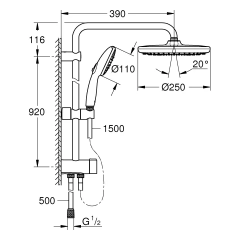 Duschsystem Tempesta 250 26675_1, mit Umstellung, Wandmontage, Kopfbrause Tempesta 250, Kopfbrause Tempesta 250 (26 666), 2 Strahlarten, Handbrause Tempesta 110, 3 Strahlarten, Water Saving, maximaler Durchfluss (bei 3 bar): 8.5 l/min, chrom Duschsystem Tempesta 250 26675_1, mit Umstellung, Wandmontage, Kopfbrause Tempesta 250, Kopfbrause Tempesta 250 (26 666), 2 Strahlarten, Handbrause Tempesta 110, 3 Strahlarten, Water Saving, maximaler Durchfluss (bei 3 bar): 8.5 l/min, chrom