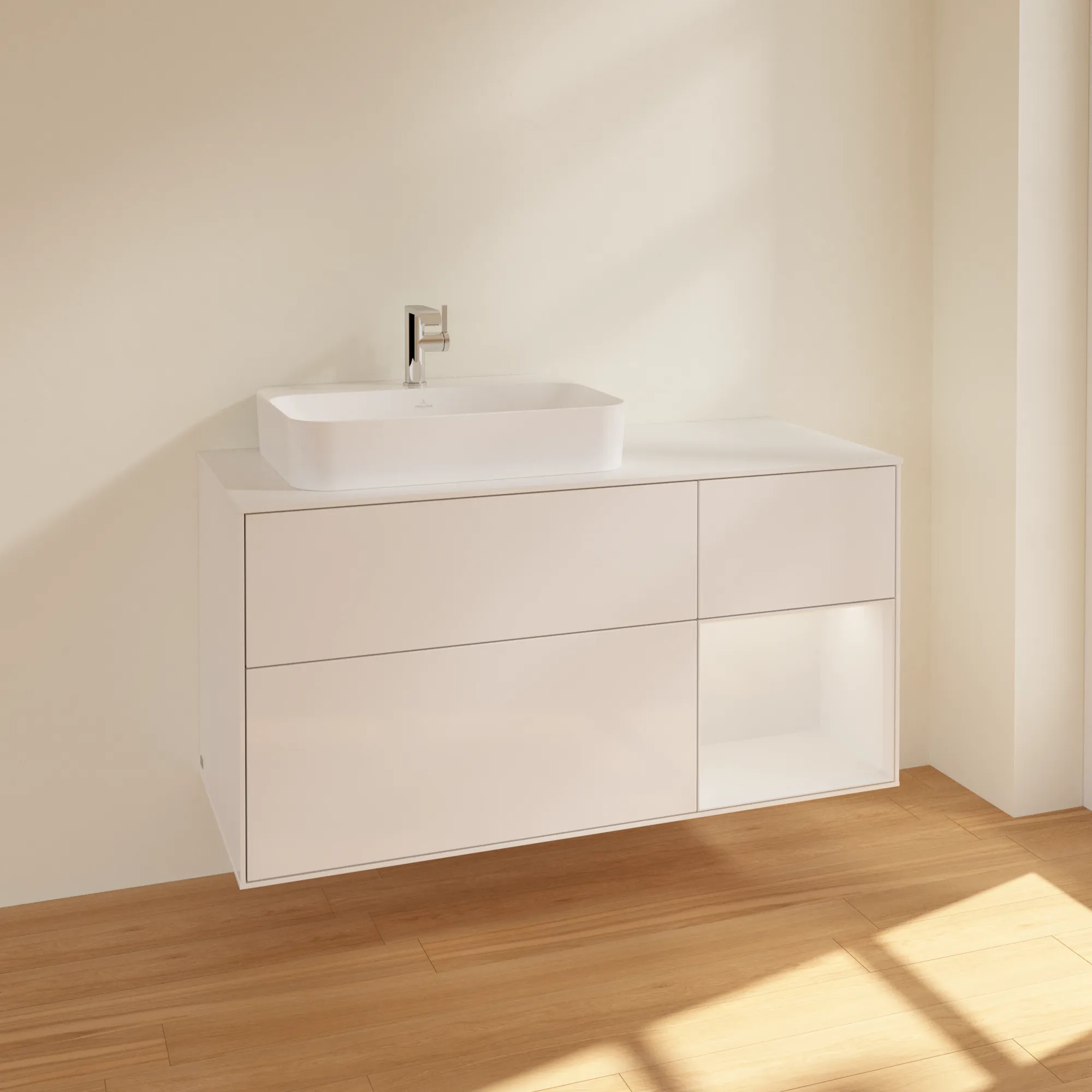 Villeroy & Boch Finion Waschbeckenunterschrank F40 1200x603x501mm Glossy White Lacquer / Glass White Matt Villeroy & Boch Finion Waschbeckenunterschrank F40 1200x603x501mm Glossy White Lacquer / Glass White Matt