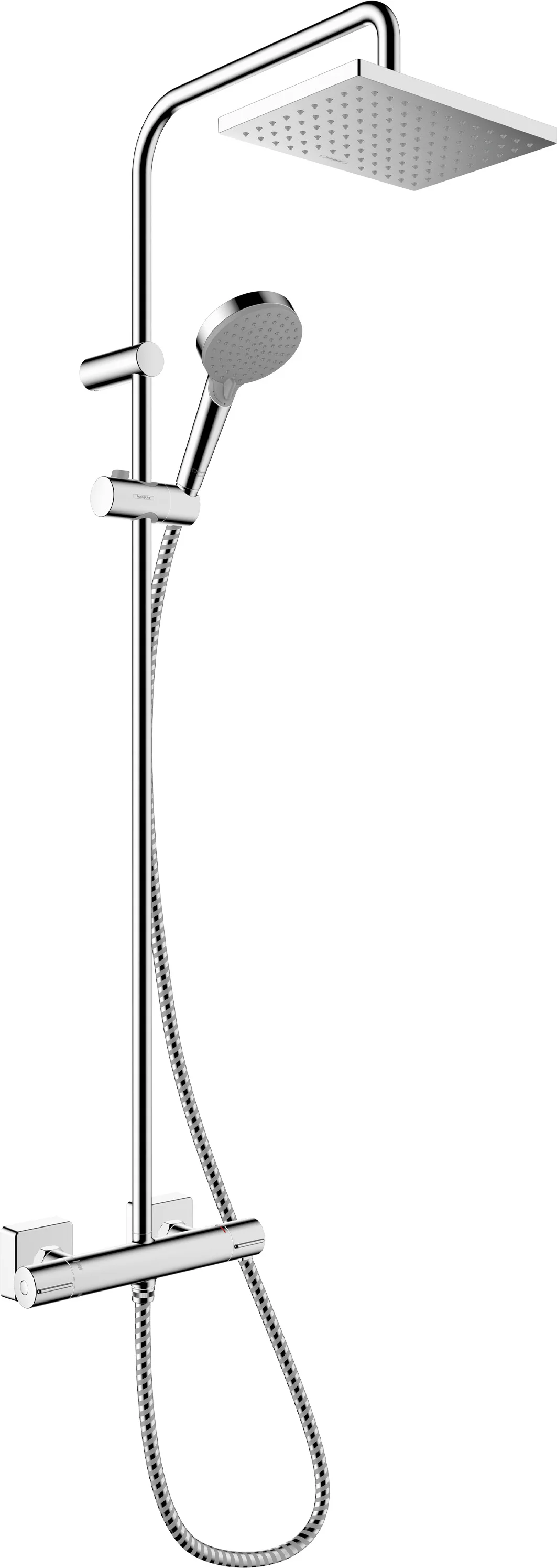Hansgrohe Vernis Shape Showerpipe 230 1jet EcoSmart mit Thermostat, Chrom, 426 mm Brausearmlänge, Aufputzinstallation