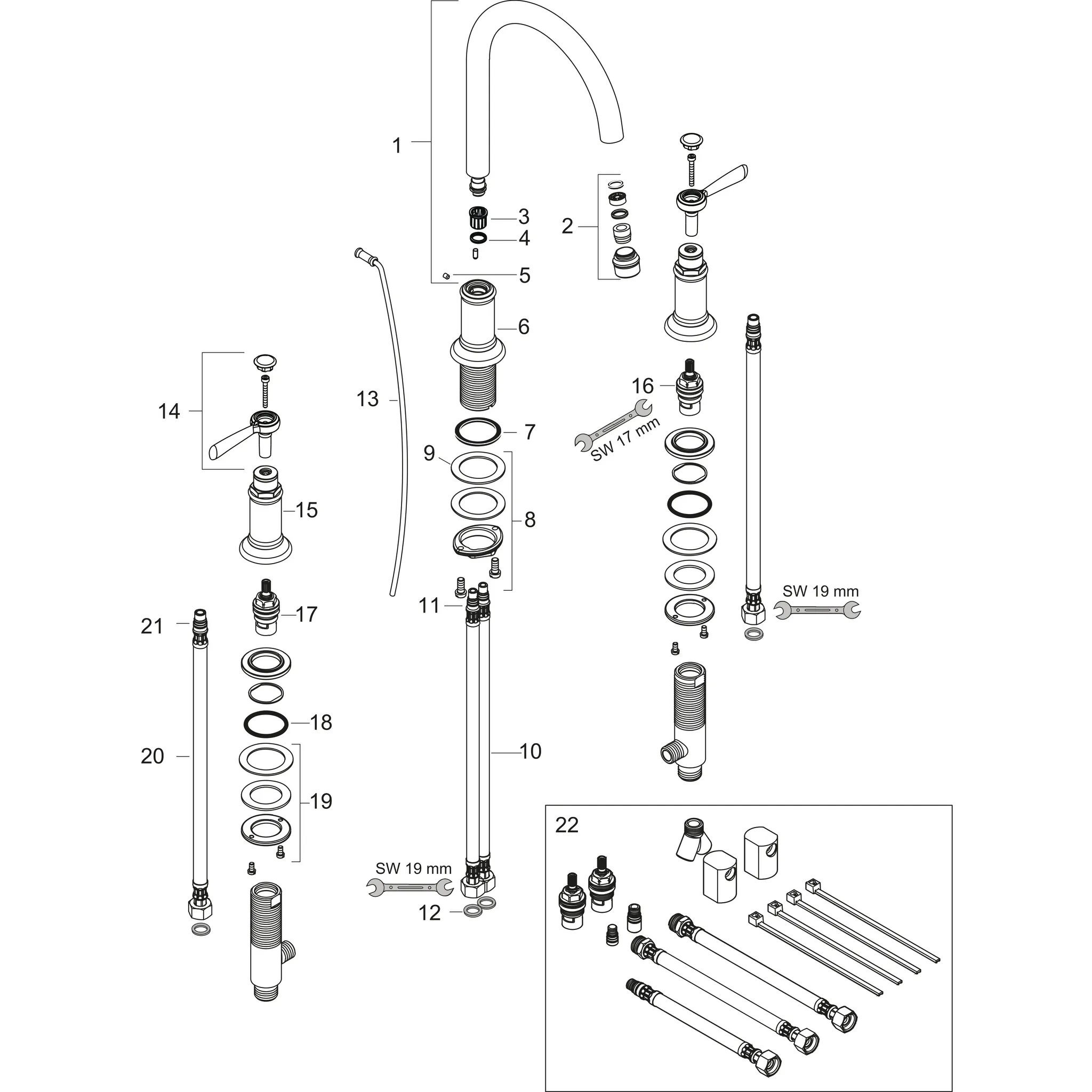 Hansgrohe AXOR Montreux 3-Loch Waschtischarmatur 180 mit Hebelgriffen und Zugstangen-Ablaufgarnitur, Chrom Hansgrohe AXOR Montreux 3-Loch Waschtischarmatur 180 mit Hebelgriffen und Zugstangen-Ablaufgarnitur, Chrom