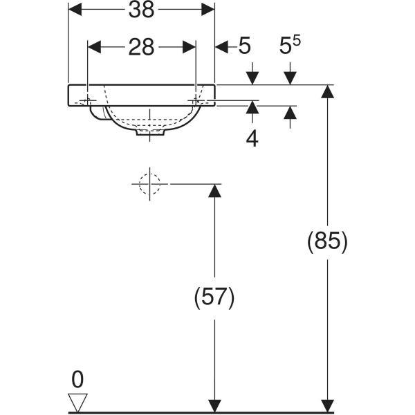 Wandwaschtisch mit Ablagefläche „iCon Light“, rechteckig, Ablagefläche links, mittig 38 × 28 cm mit KeraTect®