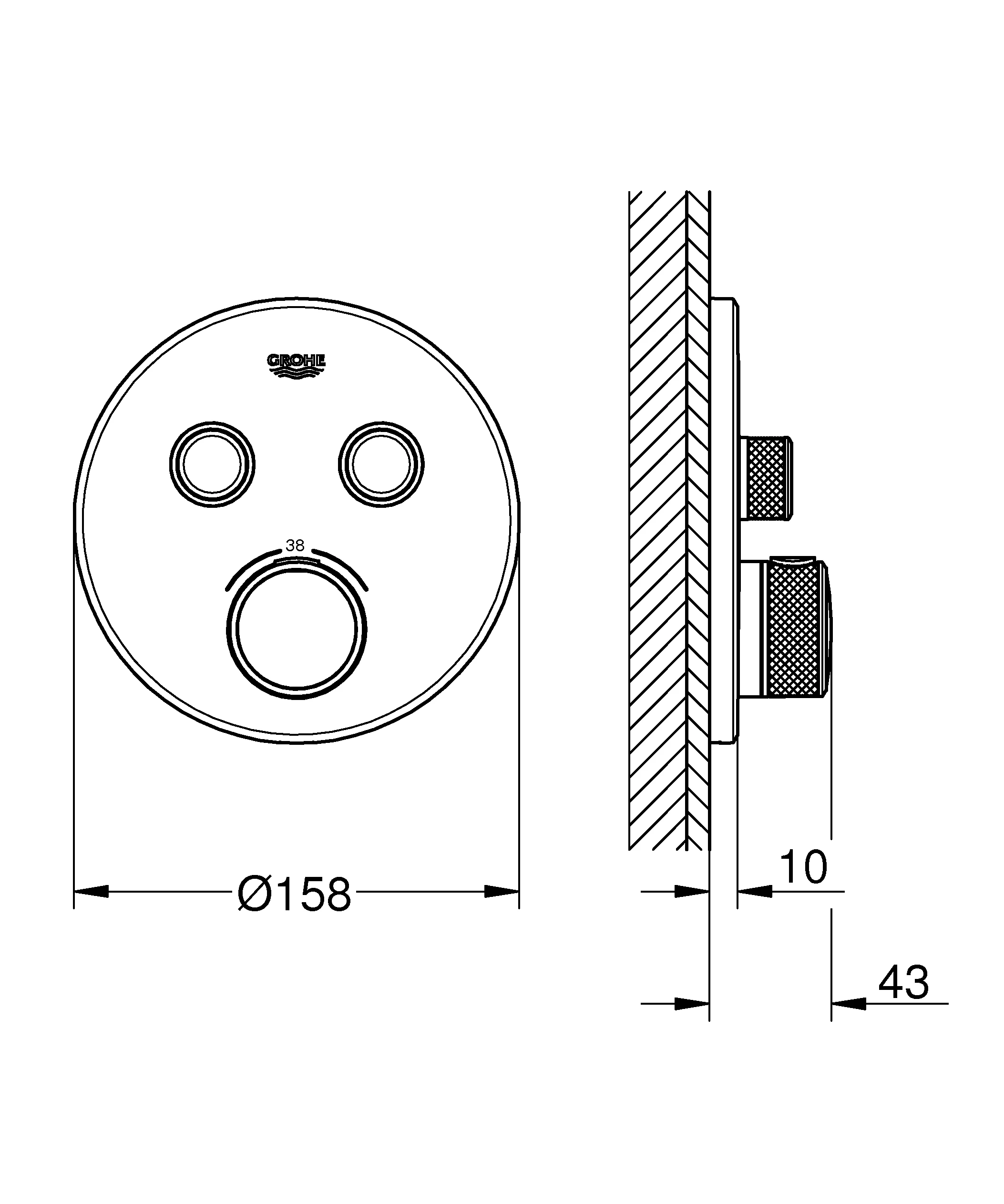 Thermostat Grohtherm SmartControl 29119, mit 2 Absperrventilen, Fertigmontageset für Rapido SmartBox, Wandrosette rund, chrom