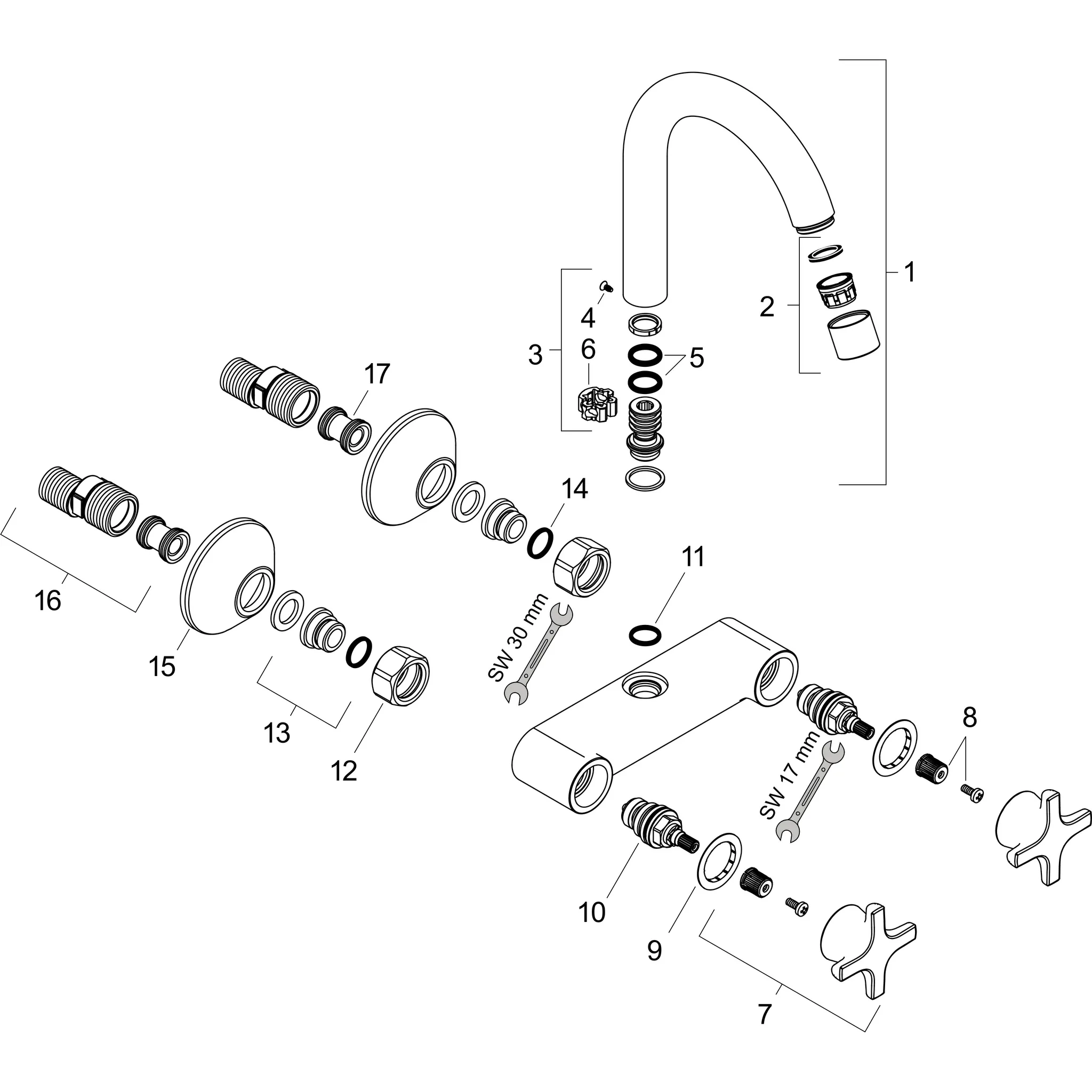 Zweigr.Spültischarmatur Logis M32 Wandmodell Highspout 1jet chrom