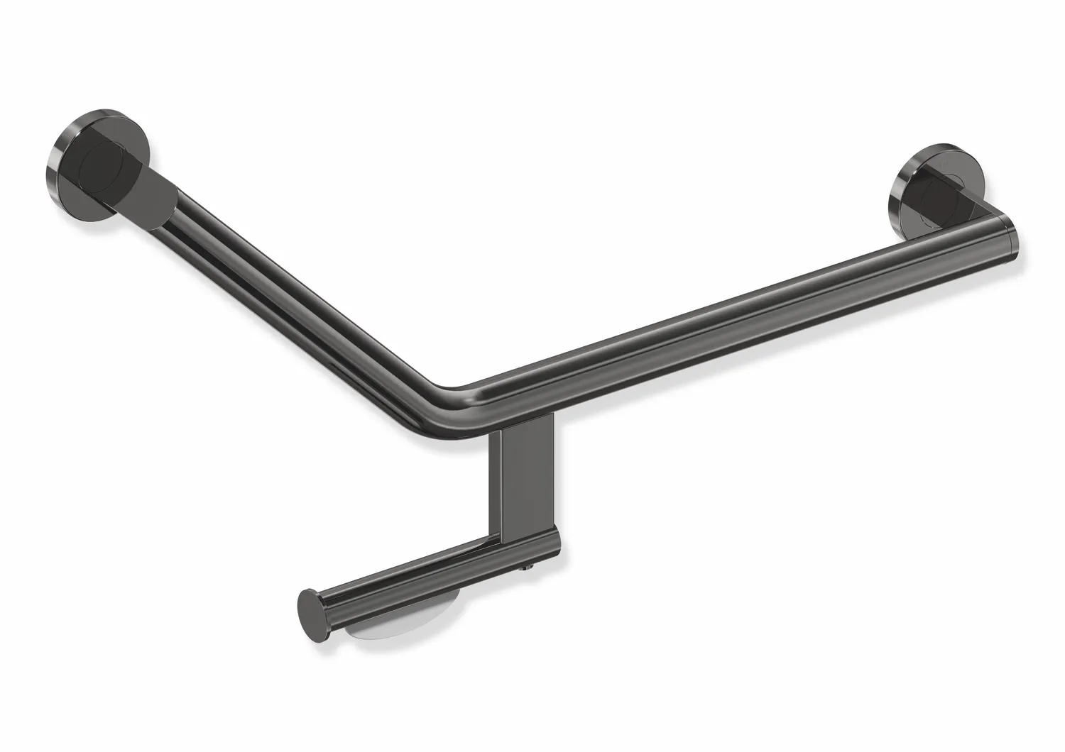 HEWI Winkelgriff mit Papierrollenhalter System 900, Edelstahl, PVD, Achsmaße 620 mm und 283 mm, Winkel 135°, D: 32 mm, Ausführung rechts, HEWI Farbe