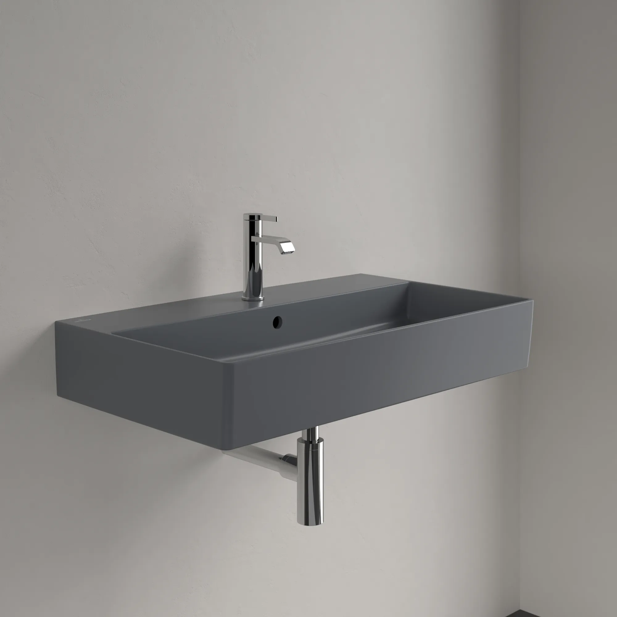 Villeroy & Boch Wandwaschtisch aus TitanCeram geschliffen „Memento 2.0“ 800 × 470 × 140 mm, mit Hahnlochbohrung, Hahnlochposition mittig in Graphite Villeroy & Boch Wandwaschtisch aus TitanCeram geschliffen „Memento 2.0“ 800 × 470 × 140 mm, mit Hahnlochbohrung, Hahnlochposition mittig in Graphite