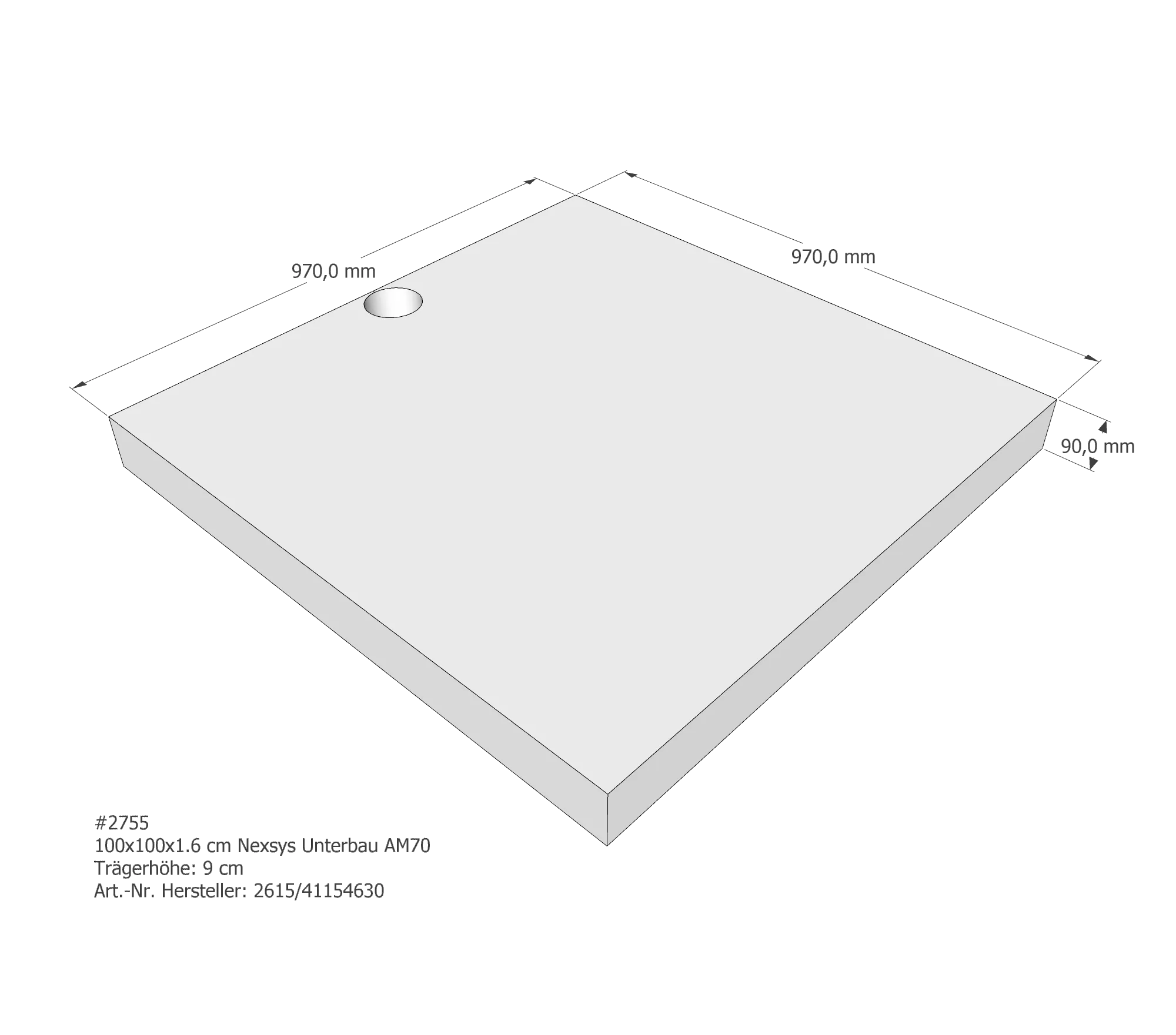 Duschwannenträger passend für Kaldewei Nexsys 100 × 100 × 1,6 cm