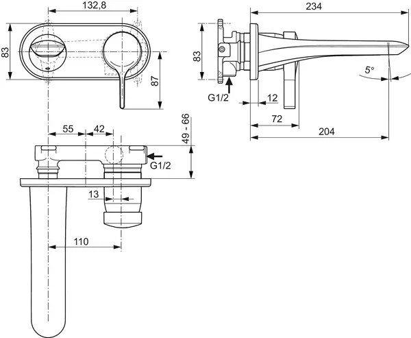 Wand-Waschtischarmatur Melange, Bausatz 2, Ausladung 204mm, Chrom Wand-Waschtischarmatur Melange, Bausatz 2, Ausladung 204mm, Chrom