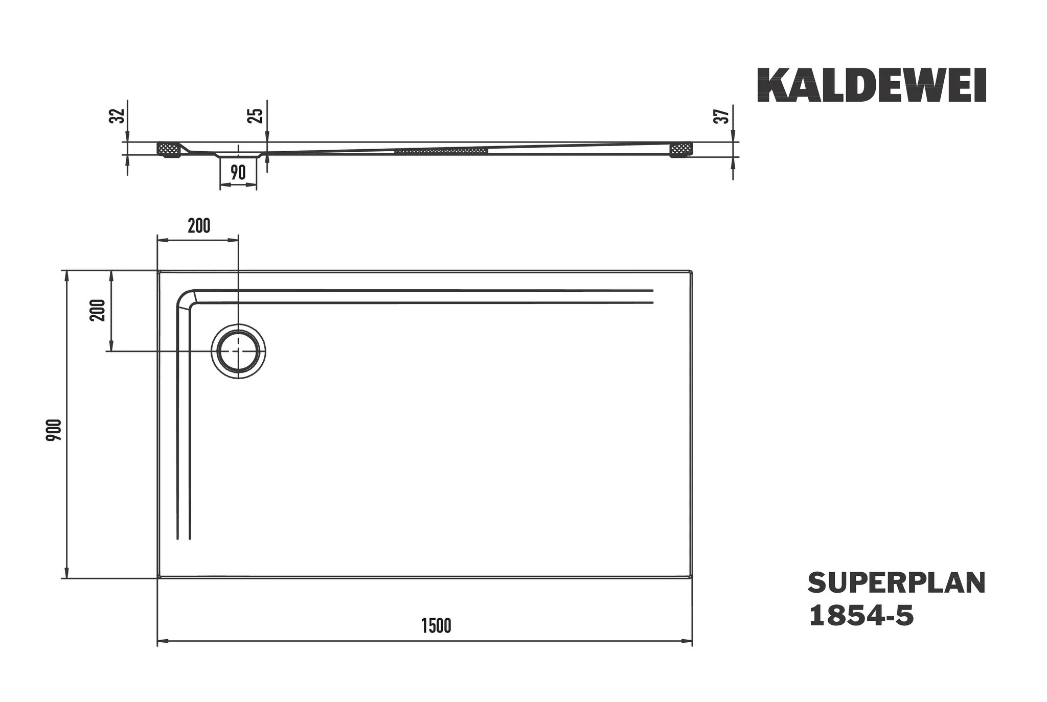 Kaldewei SUPERPLAN Duschfläche extraflach, 900x1500 mm, cool grey 40, Secure Plus, Eckablauf, 37 mm Aufbauhöhe Kaldewei SUPERPLAN Duschfläche extraflach, 900x1500 mm, cool grey 40, Secure Plus, Eckablauf, 37 mm Aufbauhöhe