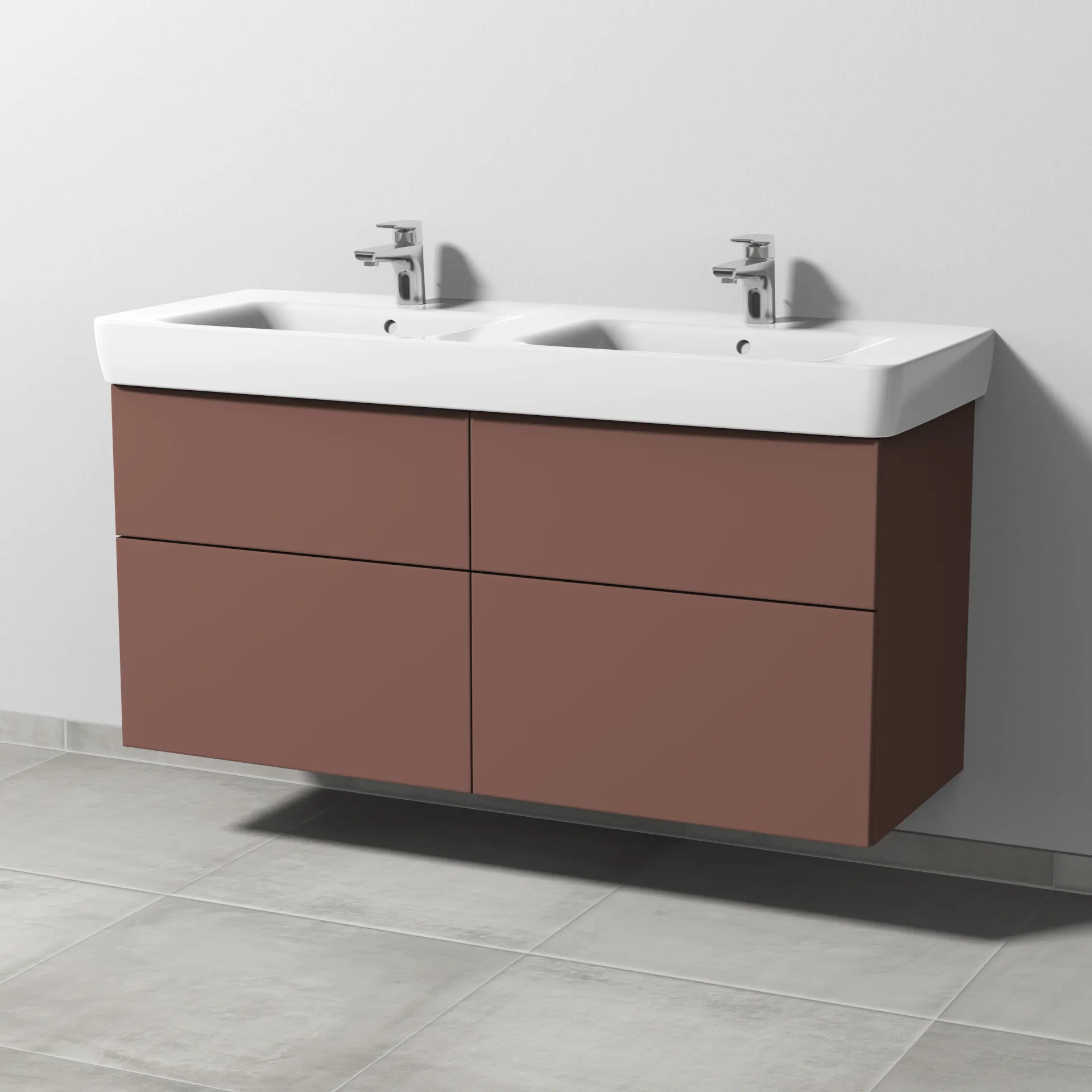Sanipa Waschtischunterschrank „3way“ passend zu Keramik-Waschtische Renova Plan von Geberit 1240 × 588 × 407 mm in Wine-Red, Becken mittig