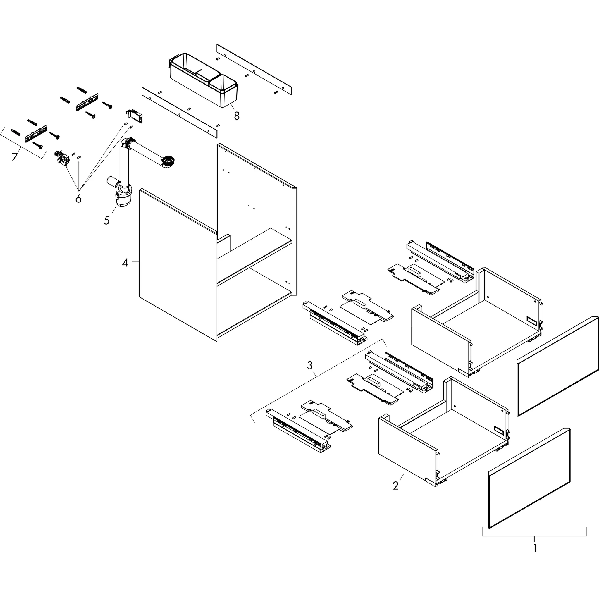 Hansgrohe Xevolos E Waschtischunterschrank Mattweiß 1180/475 mm mit 2 Schubkästen, griff- und siphonausschnittlos, SoftClose, PushOpen, vormontiert