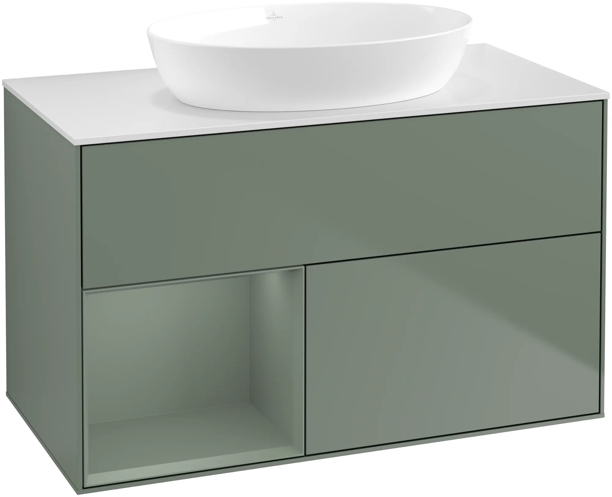 Villeroy & Boch Waschbeckenunterschrank Finion FA1, Olive Matt Lacquer / Glass White Matt