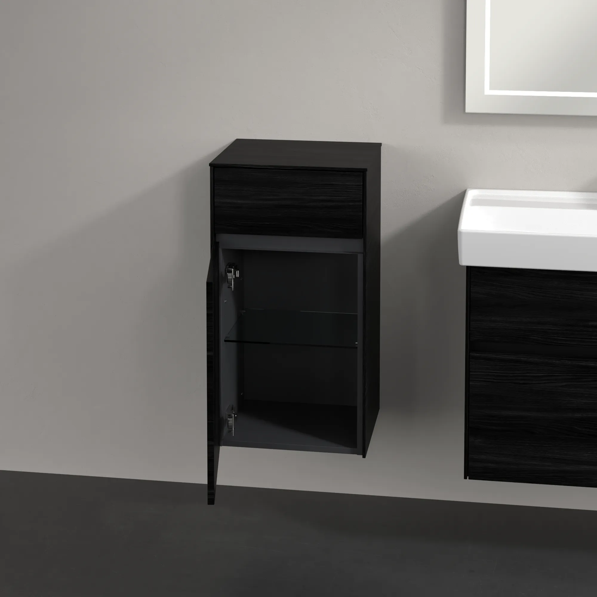 Villeroy & Boch Seitenschrank „Collaro“ 1 Tür, 1 Auszug / Schublade 40,4 × 74,8 × 34,9 cm 1 Tür, Anschlag (Scharnier) links, 1 Auszug / Schublade Villeroy & Boch Seitenschrank „Collaro“ 1 Tür, 1 Auszug / Schublade 40,4 × 74,8 × 34,9 cm 1 Tür, Anschlag (Scharnier) links, 1 Auszug / Schublade