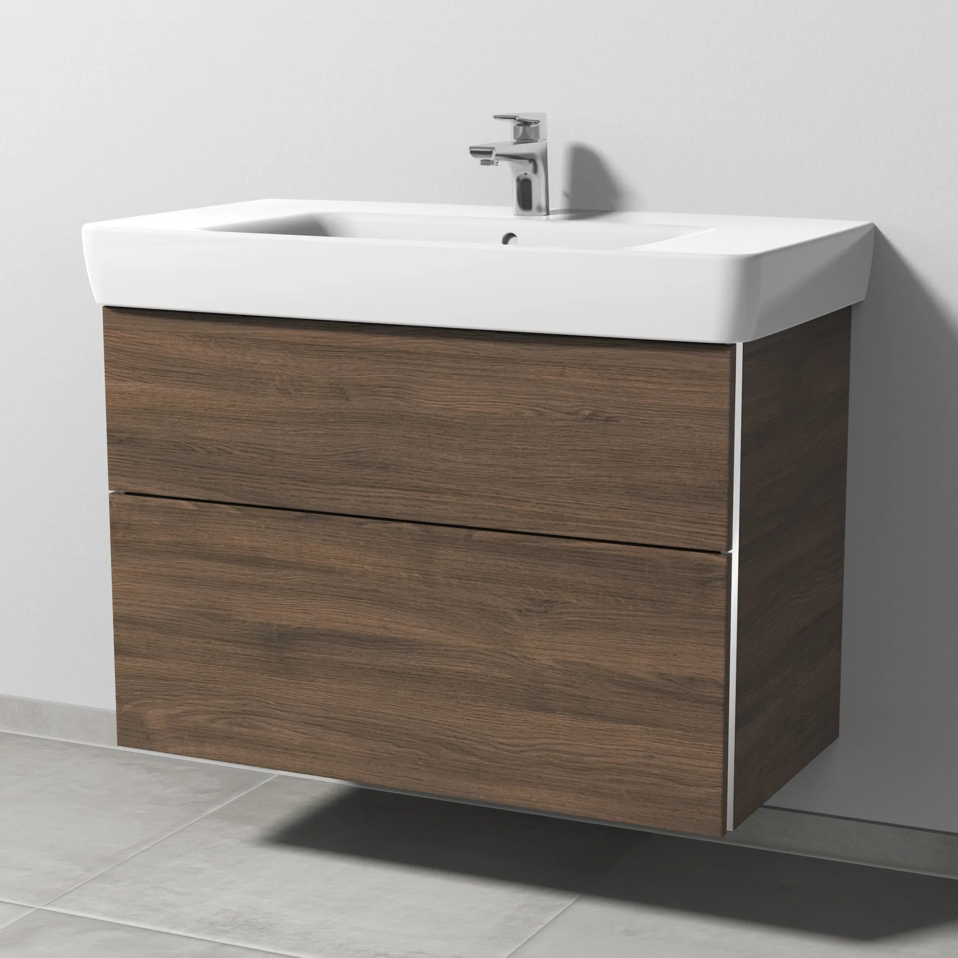 Sanipa Waschtischunterschrank „3way“ passend zu Keramik-Waschtische Renova Plan von Geberit 840 × 588 × 407 mm in Eiche Arizona, Becken mittig