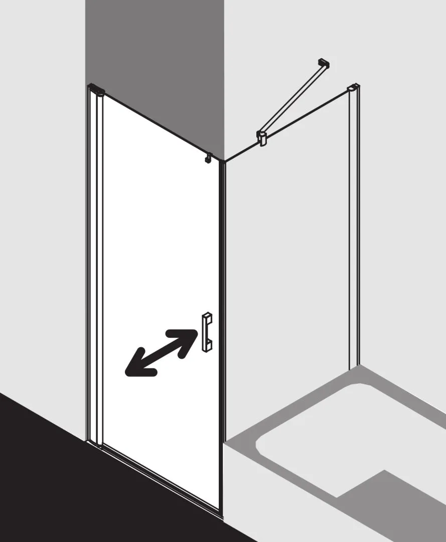 Kermi Duschtür Pendeltür 1-flügelig links für Ecke „PEGA“ Glas Klar, Profile Silber Hochglanz, BV: 715 - 740 mm GAK: 700 - 725 mm WE: 725 - 750 mm H: 1850 mm