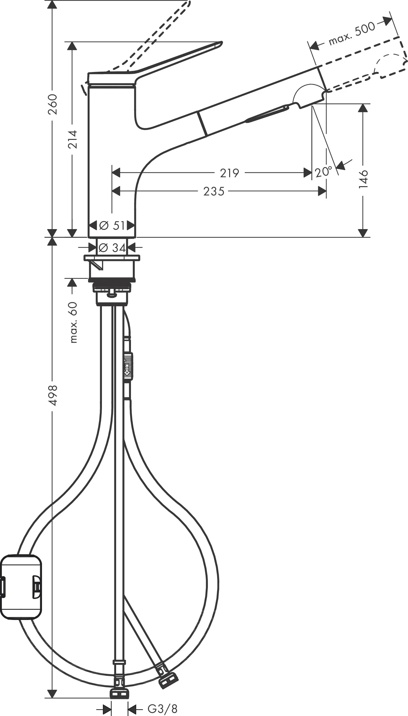 Hansgrohe Zesis M33 Einhebel-Küchenmischer mit Ausziehbrause 2jet in Chrom, ComfortZone 150, Schwenkbereich 150°, Laminarstrahl und Brausestrahl, arretierbar, Quick-Connect Schlauch, max. Durchflussmenge 8,2 l/min bei 3 bar, Keramikmischsystem, einstellb