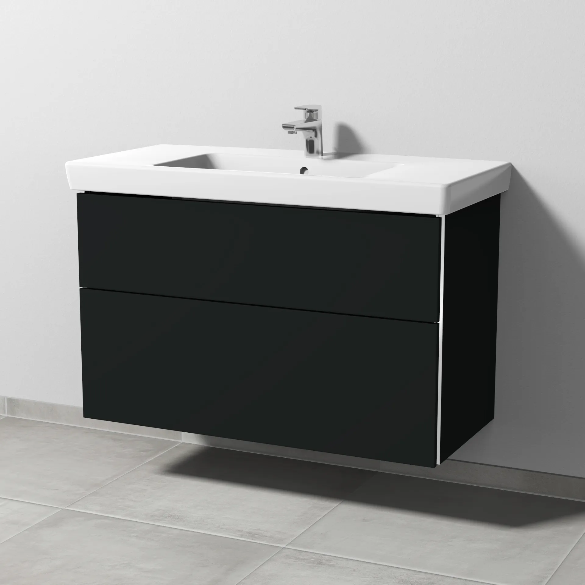 Sanipa Waschtischunterschrank „3way“ passend zu Keramik-Waschtische Subway 2.0 von Villeroy & Boch 950 × 593 × 447 mm in Vulkan (matt), Becken mittig