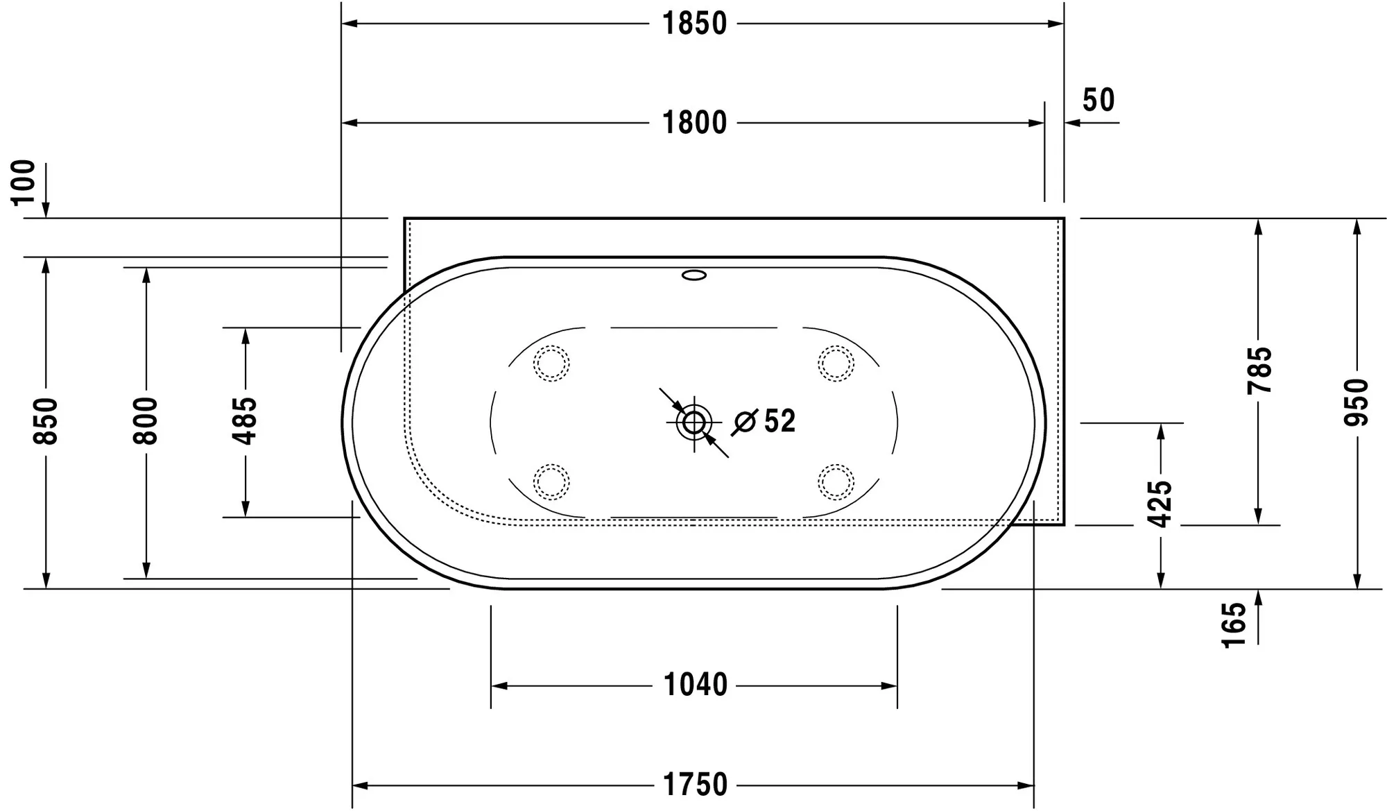 Duravit Whirlwanne „Luv“ vorwand oval 185 × 95 cm, rechts