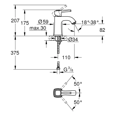 Einhand-Waschtischbatterie Grandera 24370, M-Size, Einlochmontage, glatter Körper, chrom Einhand-Waschtischbatterie Grandera 24370, M-Size, Einlochmontage, glatter Körper, chrom