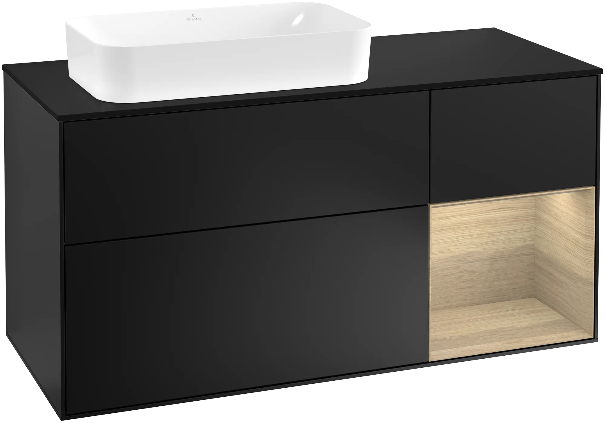 Villeroy & Boch Finion Waschbeckenunterschrank G28 1200x603x501mm Black Matt Lacquer / Oak Veneer / Glass Black Matt