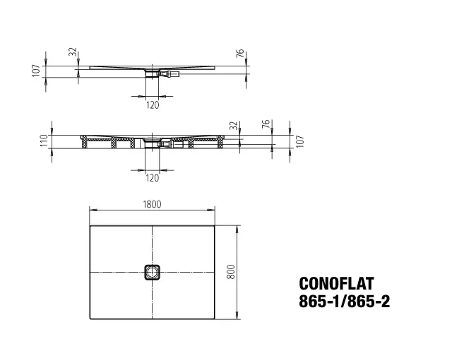 Kaldewei CONOFLAT Duschfläche, warm grey 60 Perl-Effekt, 800x1800 mm, bodengleich, 32 mm Randhöhe