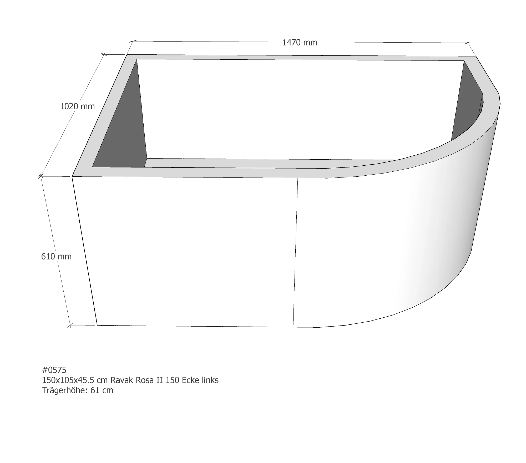 Badewannenträger für Ravak Rosa II 150 links links 150 × 105 × 45,5 cm Badewannenträger für Ravak Rosa II 150 links links 150 × 105 × 45,5 cm