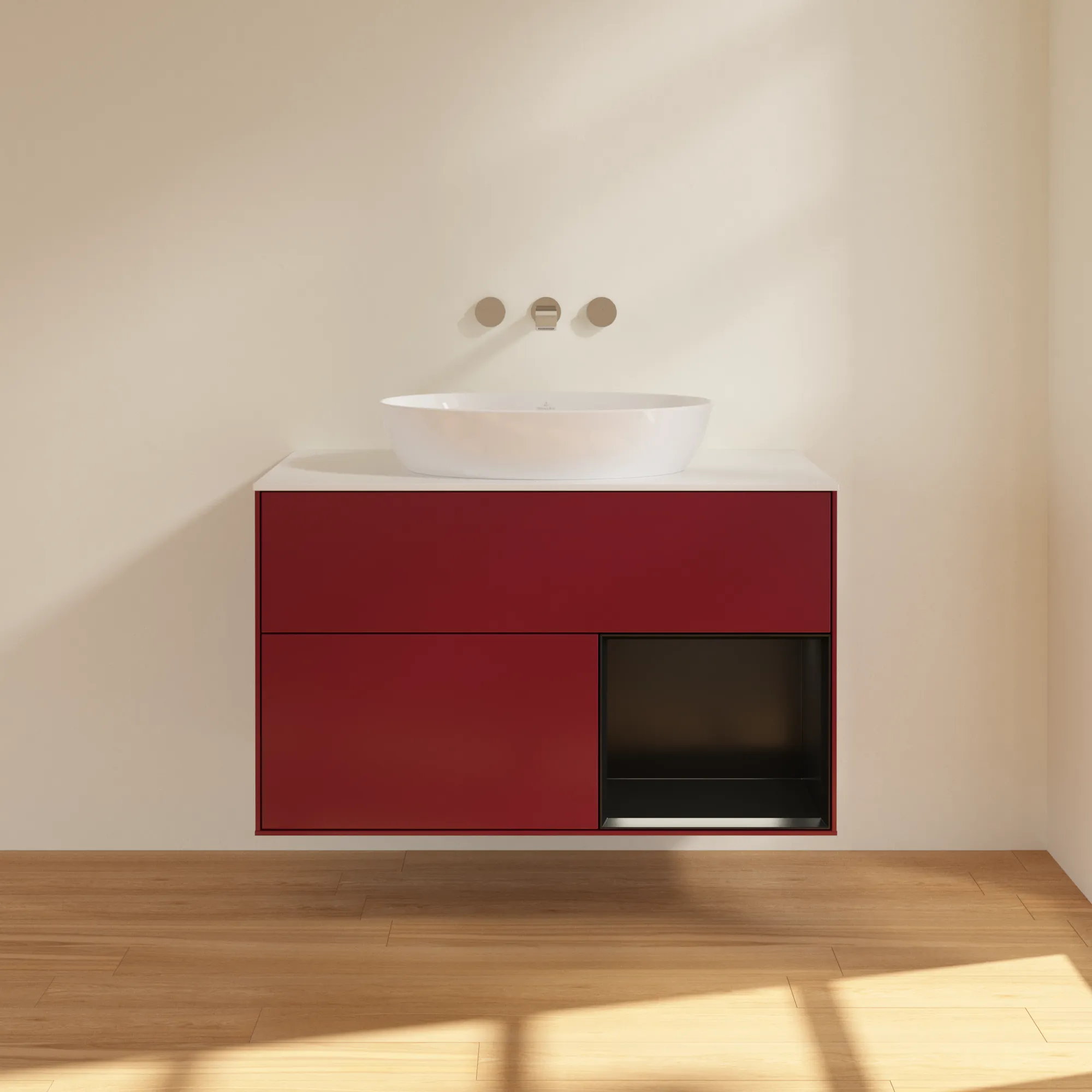 Villeroy & Boch Waschtischunterschrank „Finion“ für Schrankwaschtisch 1000 × 603 × 501 mm Peony Matt Lacquer, für Becken mittig, ohne Hahnlochbohrung