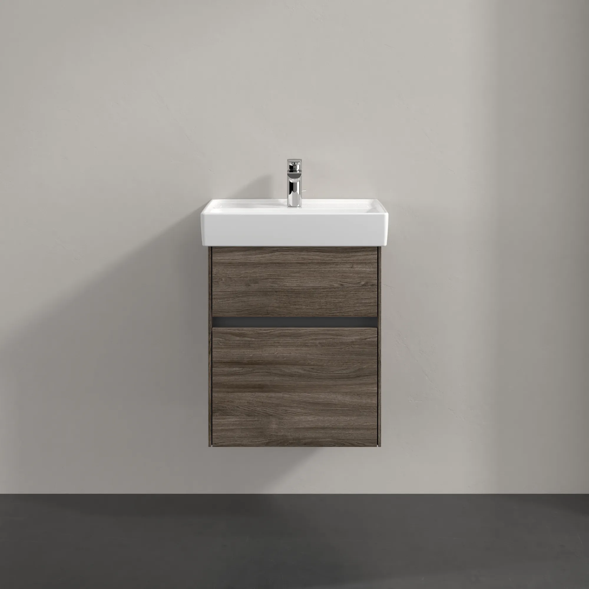 Villeroy & Boch Waschtischunterschrank „Collaro“ 460 × 546 × 374 mm Stone Oak, für Becken mittig, ohne Beleuchtung Villeroy & Boch Waschtischunterschrank „Collaro“ 460 × 546 × 374 mm Stone Oak, für Becken mittig, ohne Beleuchtung