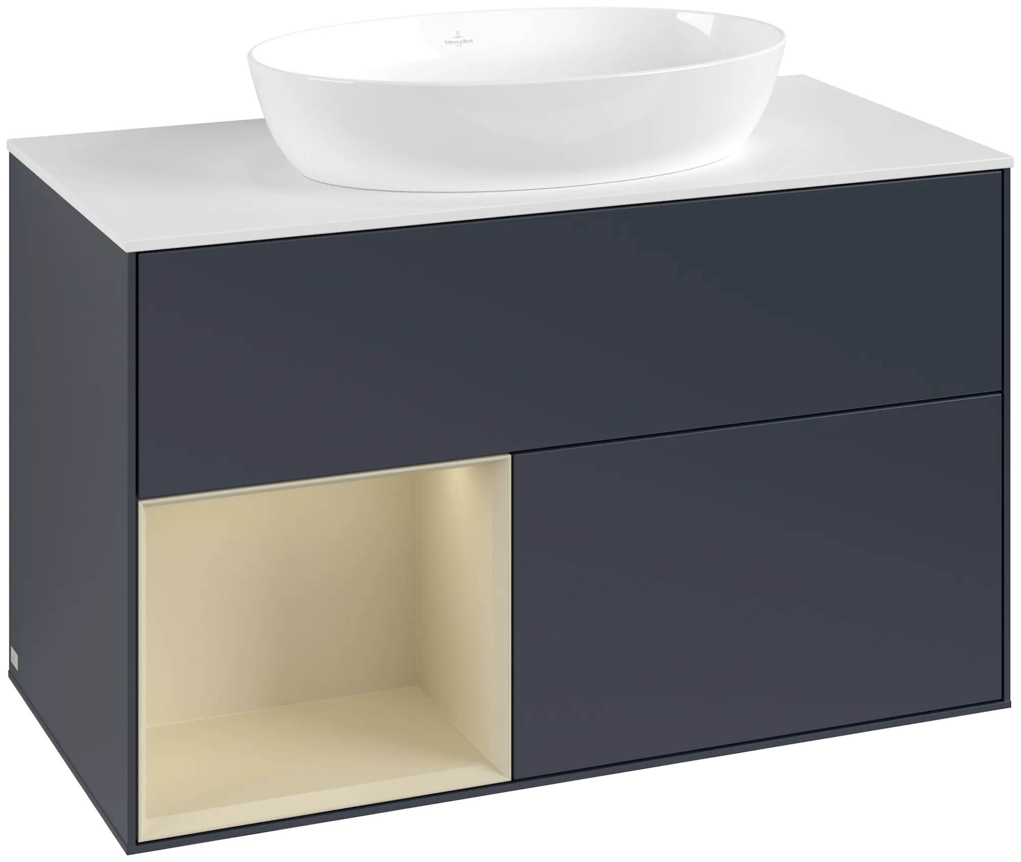 Villeroy & Boch Finion Waschbeckenunterschrank FA1, 1000 x 603 x 501 mm, Midnight Blue Matt Lacquer / Silk Grey Matt Lacquer / Glass White Matt