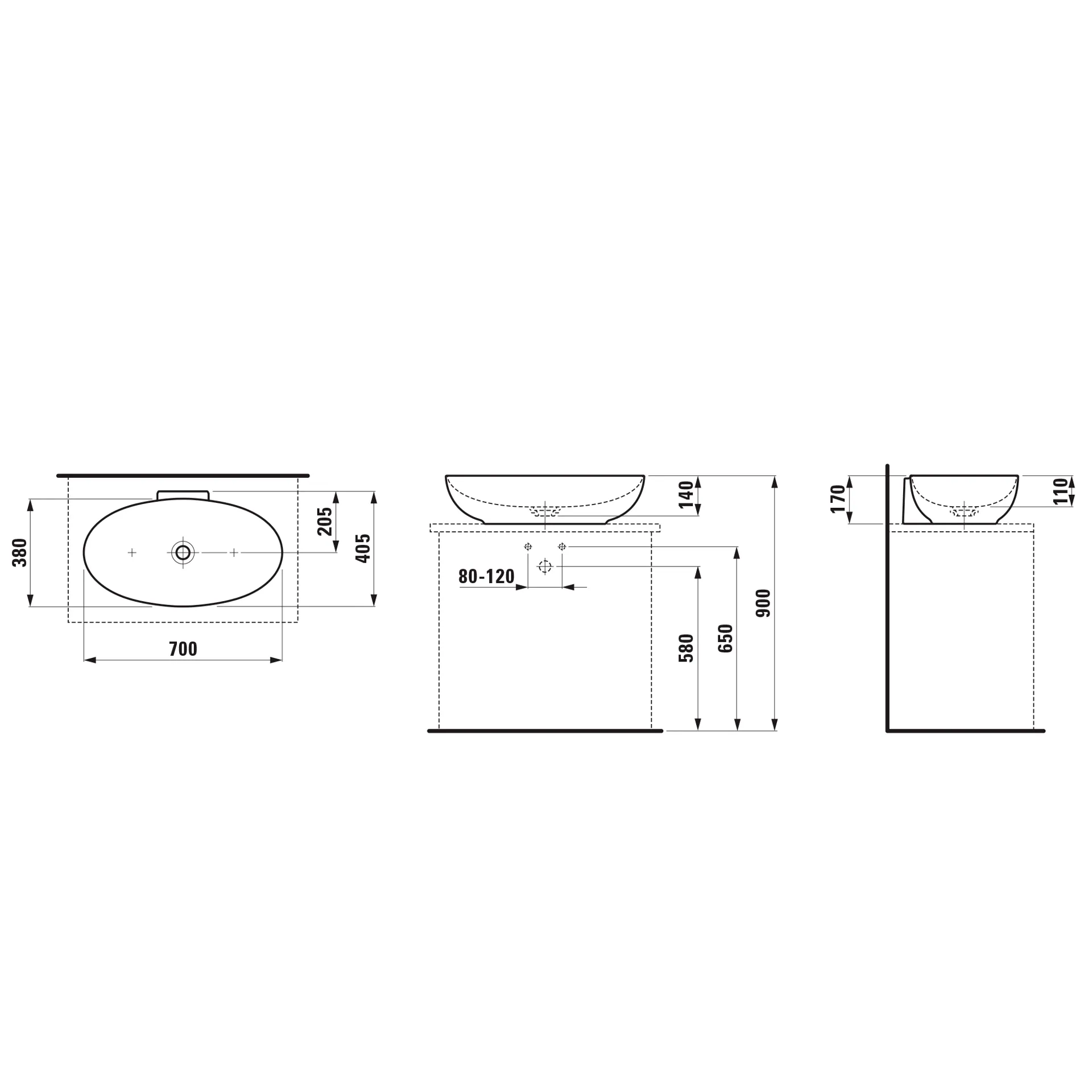 Laufen Waschtisch-Schale ILBAGNOALESSI 400x700x170 oval ohne Hahnloch Kaffee matt Laufen Waschtisch-Schale ILBAGNOALESSI 400x700x170 oval ohne Hahnloch Kaffee matt