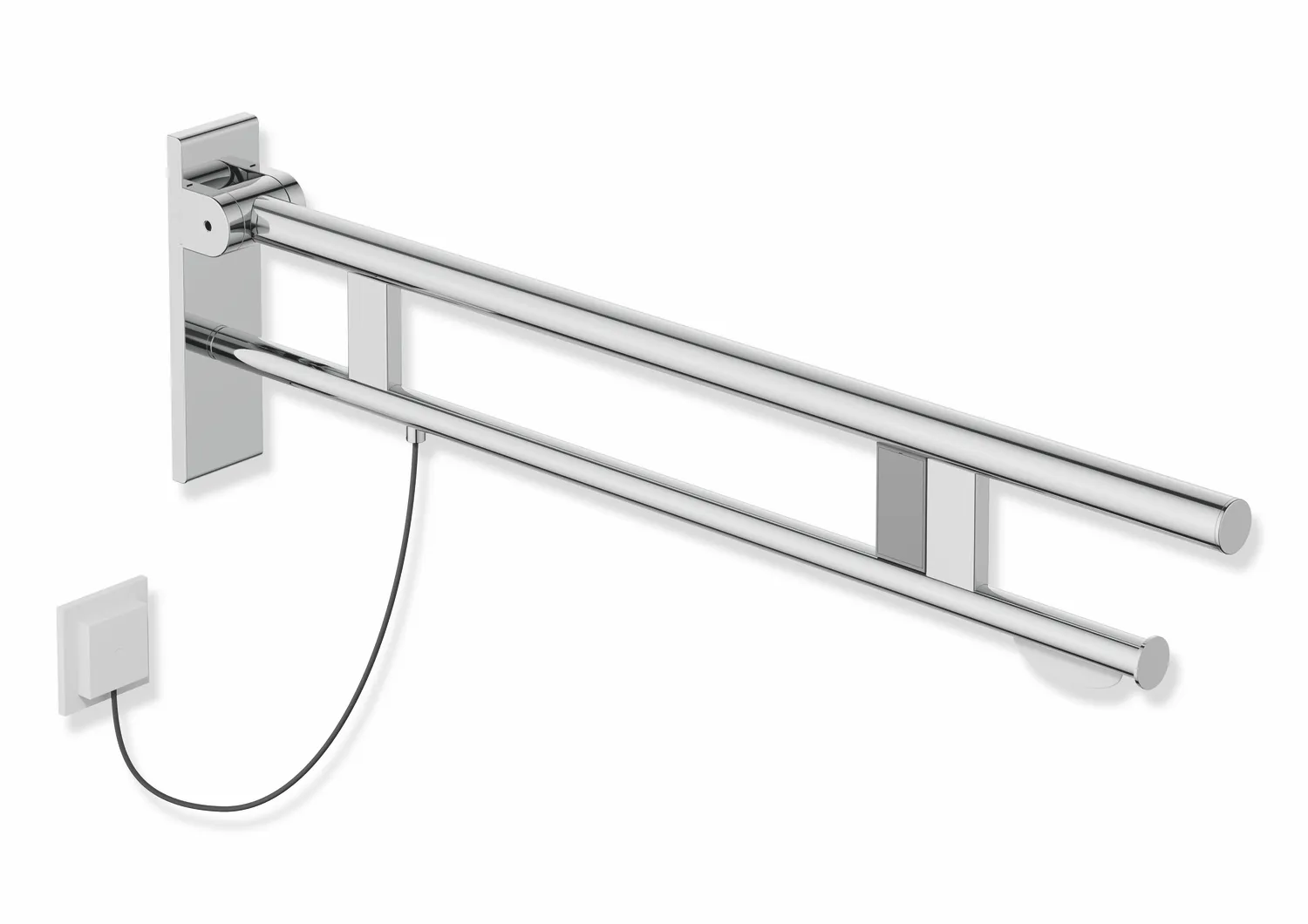 HEWI Stützklappgriff Duo, Design B, Edelstahl verchromt, Ausladung 900 mm