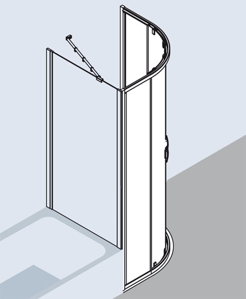 Kermi Duschtür Viertelkreis-Duschkabine (Gleittüren) „IBIZA 2000“ 185 cm Profile Silber Mattglanz, Anschlag links und rechts