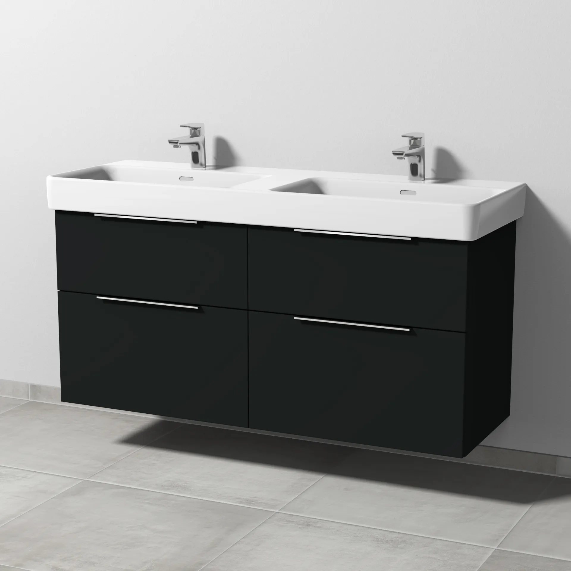 Sanipa Waschtischunterschrank „3way“ passend zu Keramik-Waschtische Pro S von Laufen 1250 × 593 × 437 mm in Vulkan (matt), mit Hahnlochbohrung, Becken