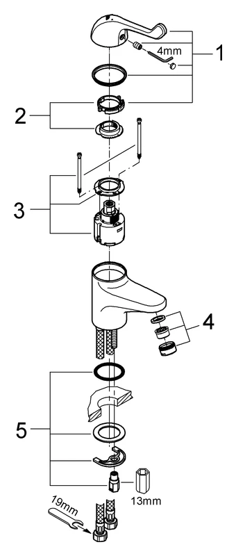 Einhand-Sicherheitsmisch-Waschtischbatterie Euroeco Special 32789, Einlochmontage, glatter Körper, Auslaufhöhe 62 mm, Hebellänge 120 mm, chrom