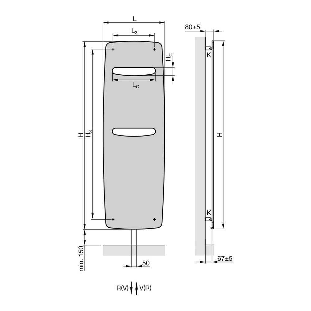 Zehnder Design-Heizkörper „Vitalo Spa“ für Warmwasser-Zentralheizung mit 50 mm-Mittelanschluss 49 × 180 cm in Telegrey 2 (RAL 7046)