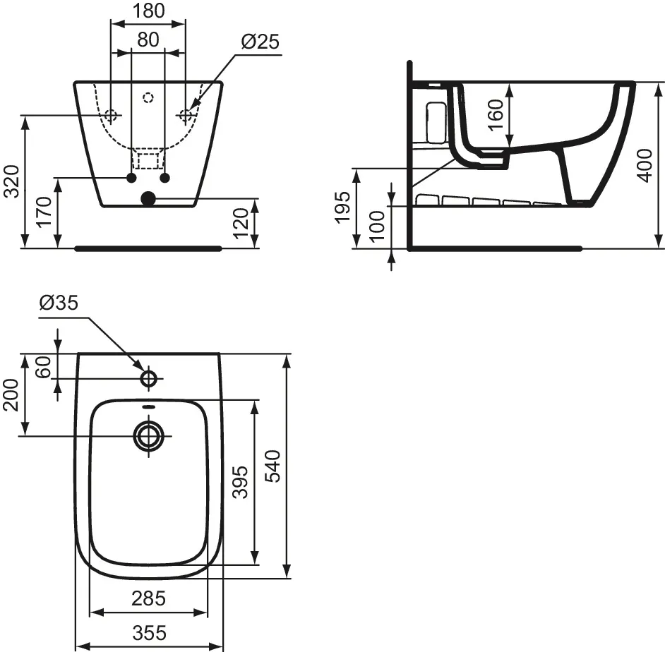 Ideal Standard Bidet „i.lifeB“, Befestigung sichtbar 35,5 × 54 × 30 cm in Weiß