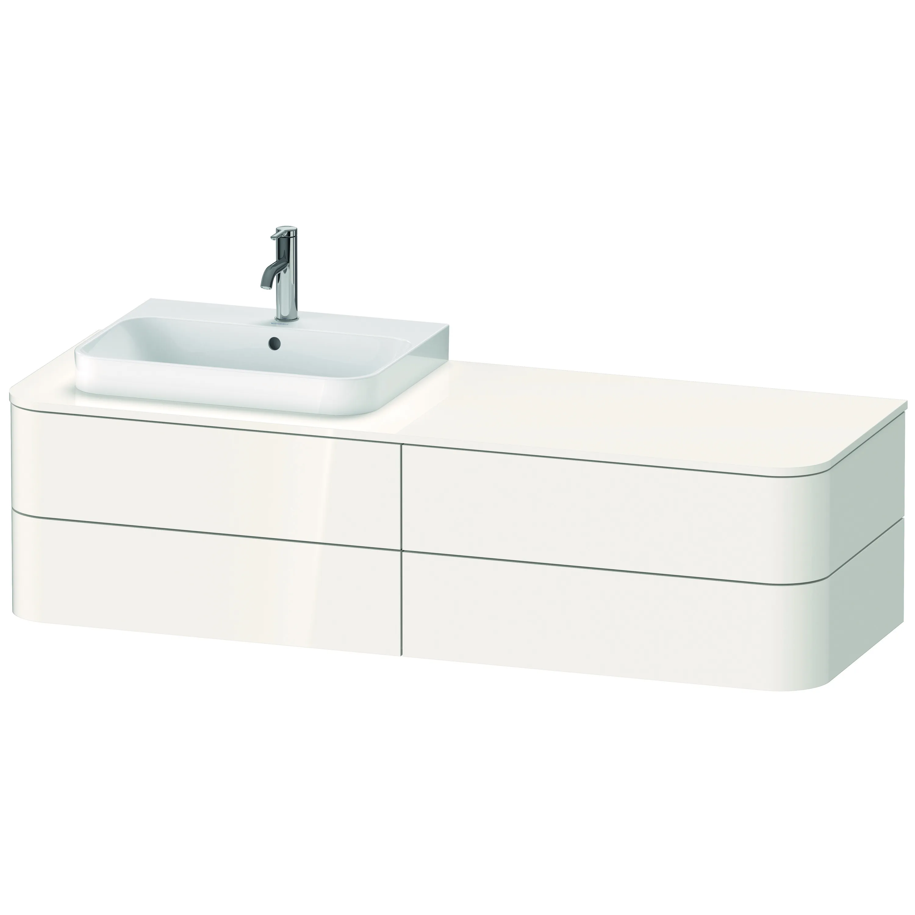 Duravit Waschtischunterschrank wandhängend „Happy D.2 Plus“ 160 × 40,8 × 55 cm Weiß Hochglanz, links Duravit Waschtischunterschrank wandhängend „Happy D.2 Plus“ 160 × 40,8 × 55 cm Weiß Hochglanz, links