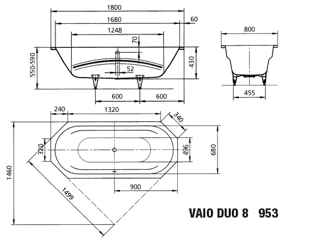 Kaldewei Badewanne „Vaio Duo 8“ achteck 180 × 80 cm, mit Grifflochbohrungen in pergamon Kaldewei Badewanne „Vaio Duo 8“ achteck 180 × 80 cm, mit Grifflochbohrungen in pergamon