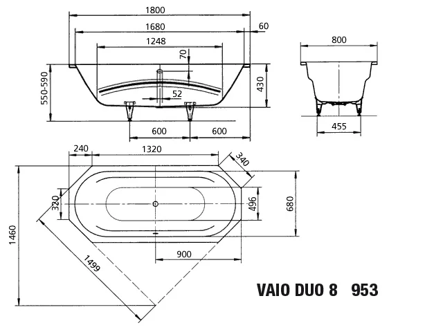 Kaldewei VAIO DUO 8 Badewanne, 1800x800 mm, alpinweiß, Achteckform mit integrierten Armlehnen