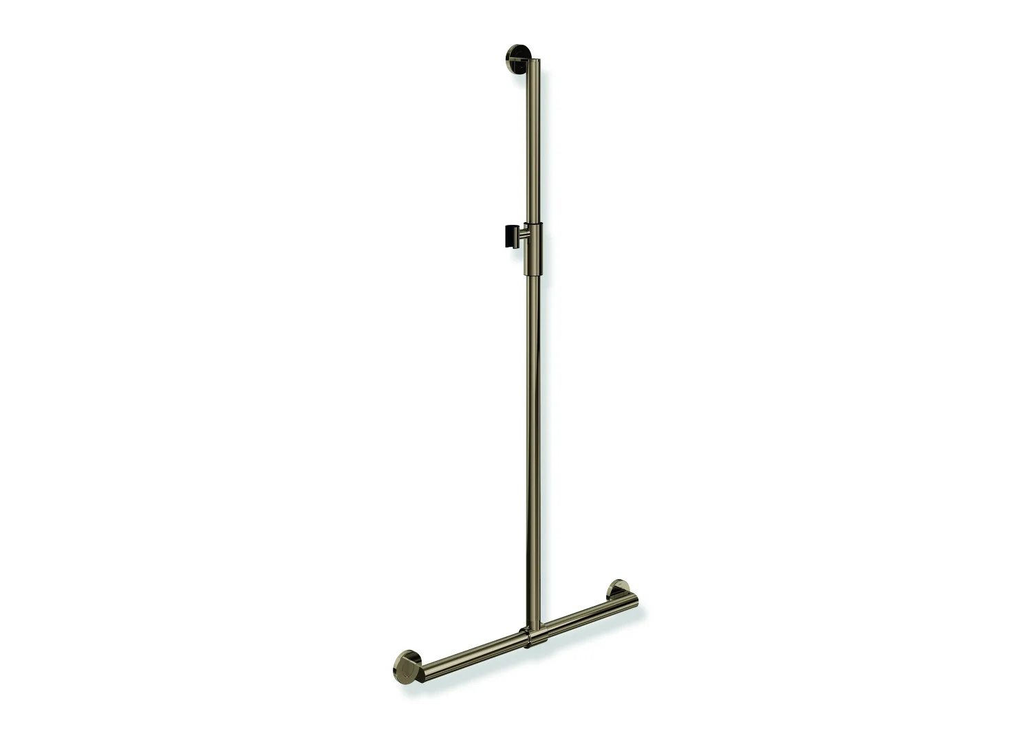 HEWI Duschhandlauf System 900, Edelstahl PVD Bronze glänzend, verschiebbarer Brausehalter, 1250 mm x 610 mm, Ø 32 mm