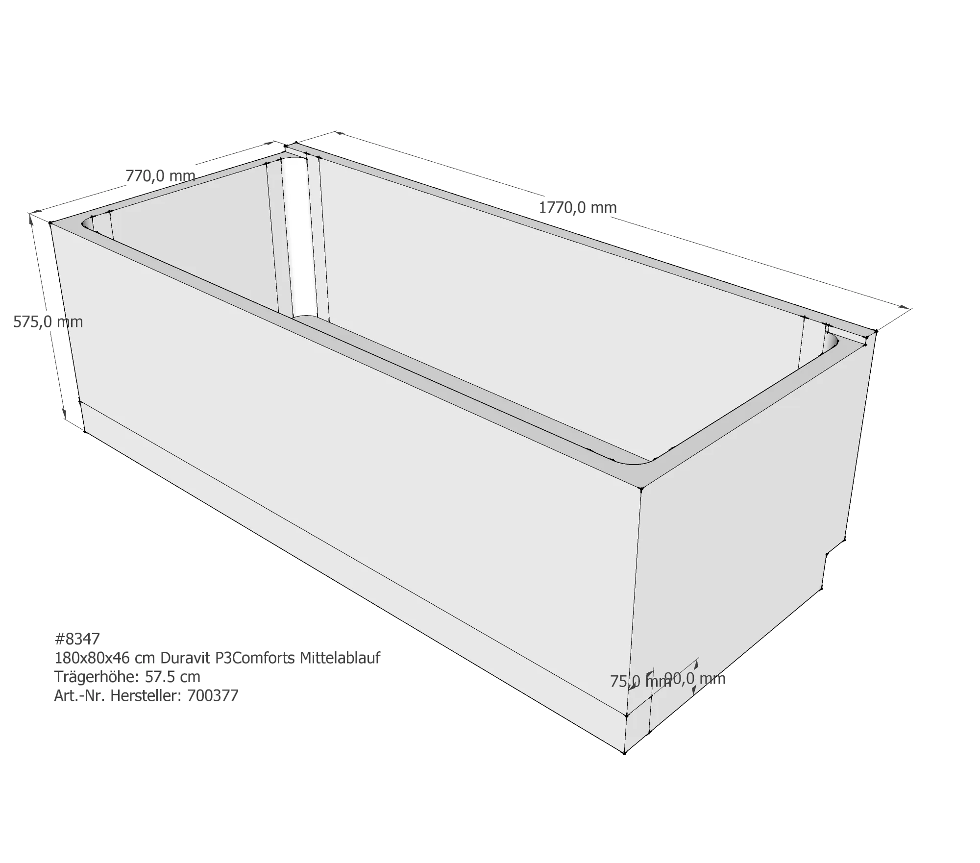 Badewannenträger für Duravit P3 Comforts 180 × 80 × 46 cm Badewannenträger für Duravit P3 Comforts 180 × 80 × 46 cm