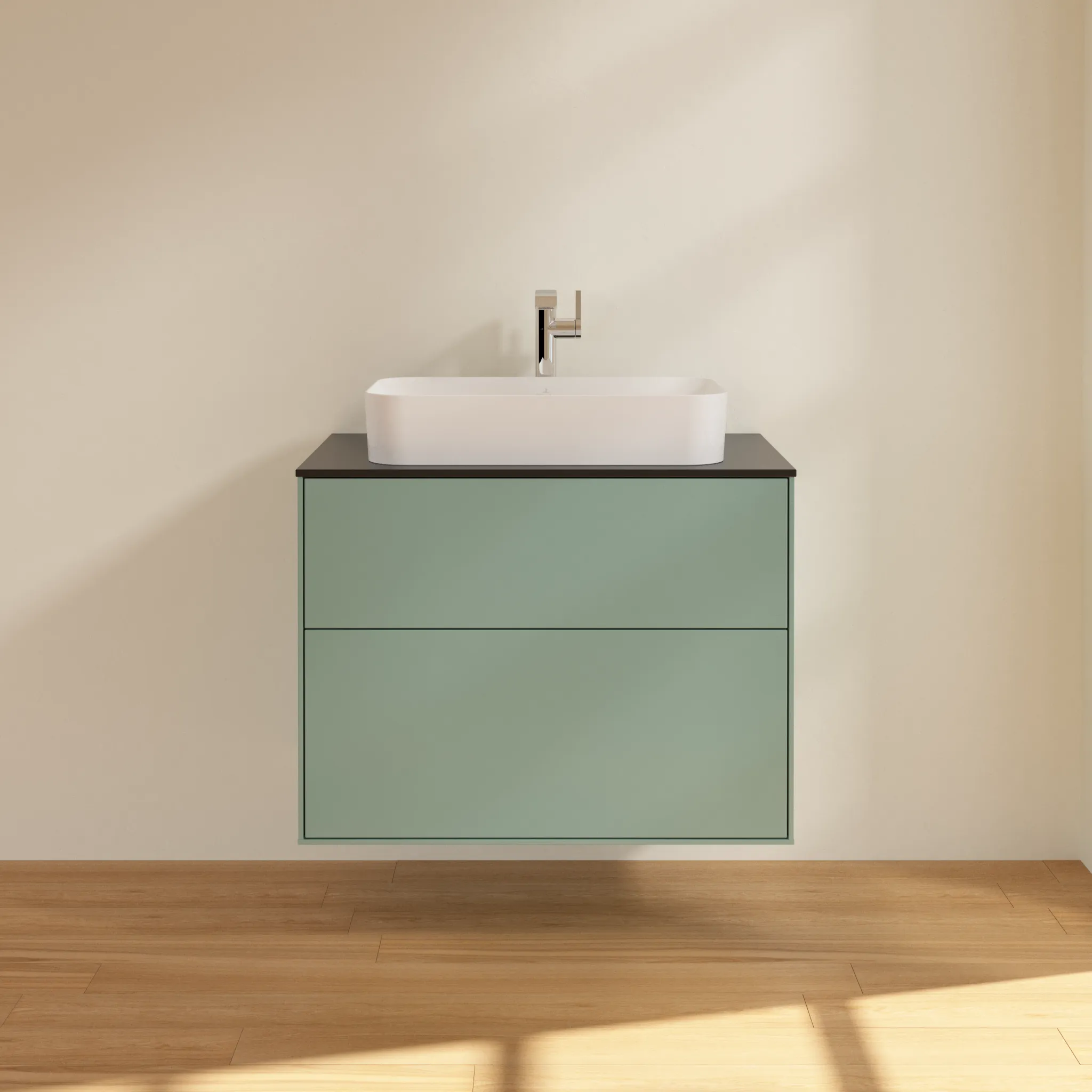 Villeroy & Boch Waschtischunterschrank „Finion“ für Schrankwaschtisch 800 × 603 × 501 mm Olive Matt Lacquer, mit Hahnlochbohrung, für Becken mittig
