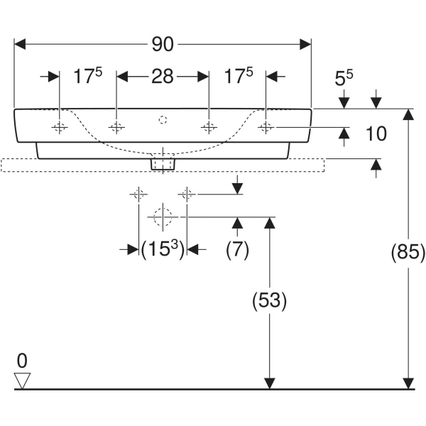 Aufsatzwaschtisch mit Ablagefläche „Renova Plan“, rechteckig 90 × 48 cm in weiß alpin