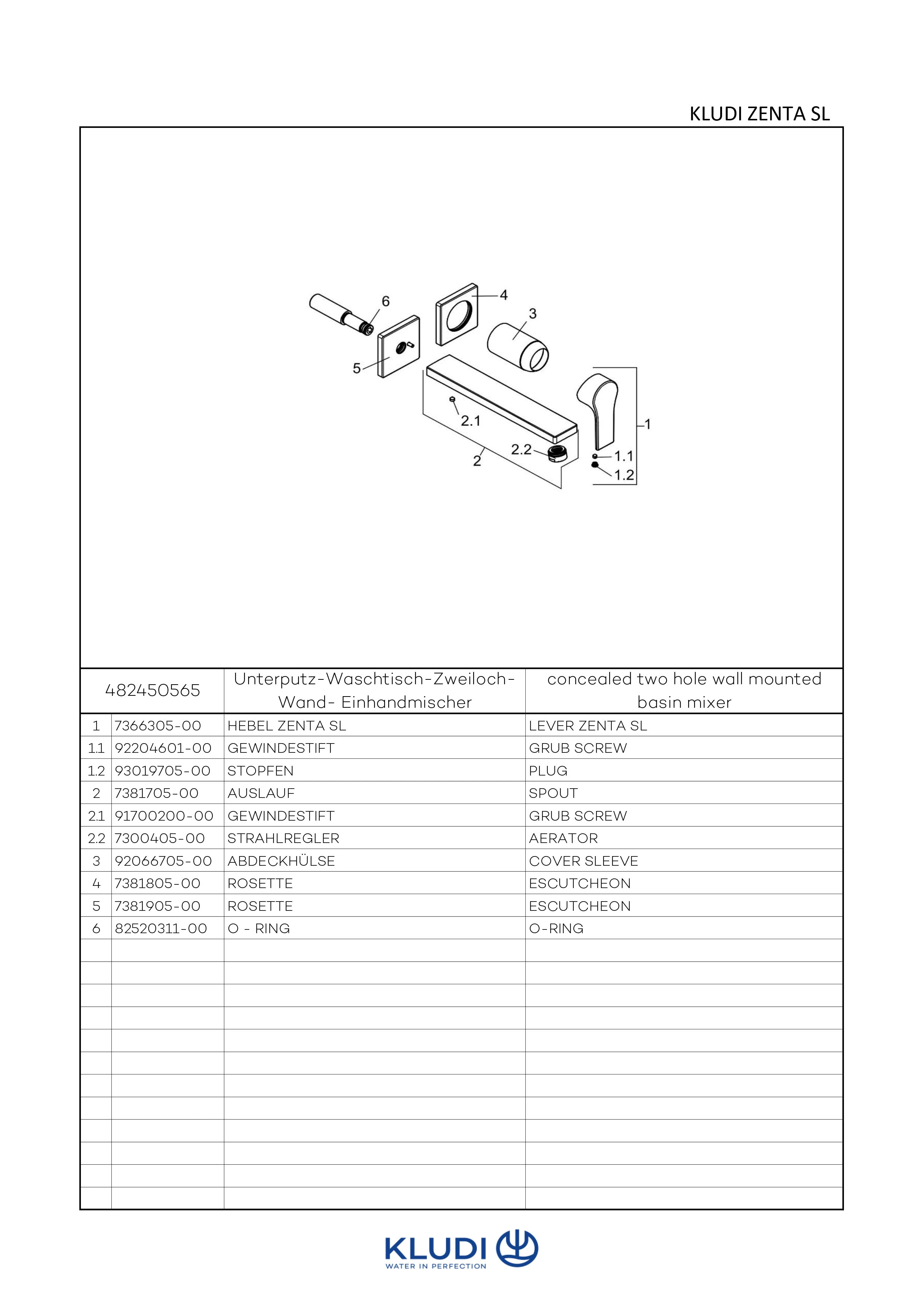 Kludi ZENTA SL WT-2LOCH-WAND-EHM Waschtisch-Einhandmischer chrom Kludi ZENTA SL WT-2LOCH-WAND-EHM Waschtisch-Einhandmischer chrom