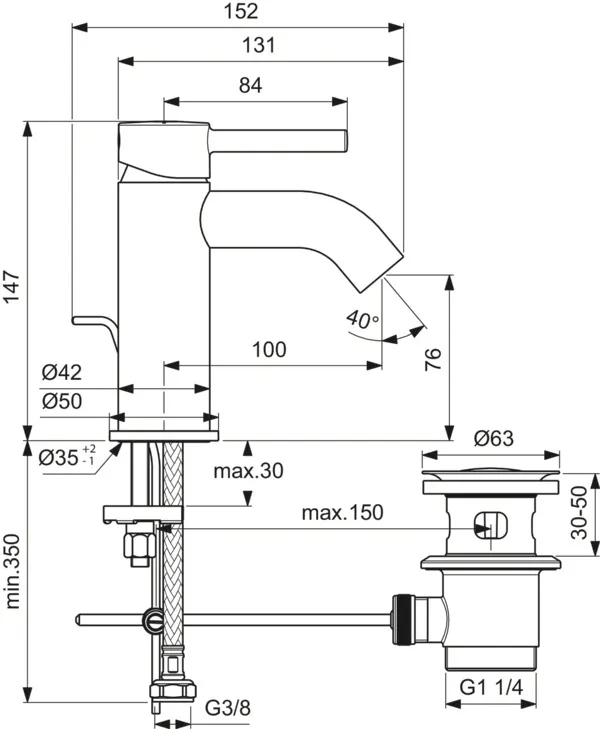 Waschtischarmatur Ceraline, 5 l/min., mit Ablaufgarnitur, Ausladung 100mm, Chrom Waschtischarmatur Ceraline, 5 l/min., mit Ablaufgarnitur, Ausladung 100mm, Chrom
