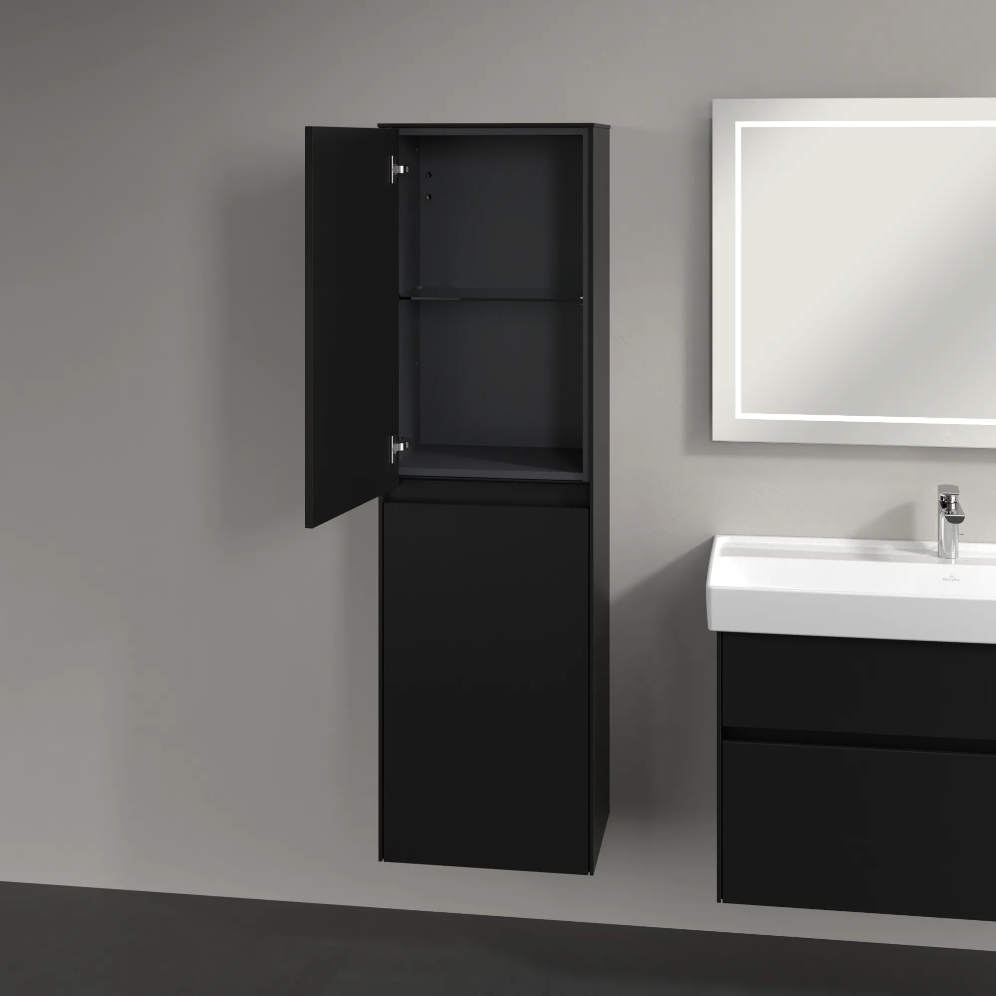 Villeroy & Boch Collaro Hochschrank C03400, 454x1538x347mm, 2 Türen, links Anschlag, Volcano Black Villeroy & Boch Collaro Hochschrank C03400, 454x1538x347mm, 2 Türen, links Anschlag, Volcano Black