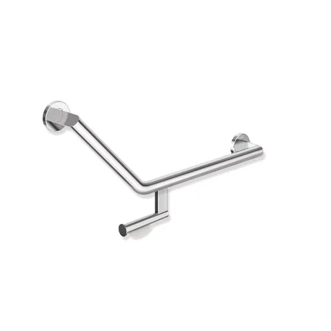HEWI Winkelgriff mit Papierrollenhalter System 900, Edelstahl, verchromt, Achsmaße 620 mm und 283 mm, Winkel 135°